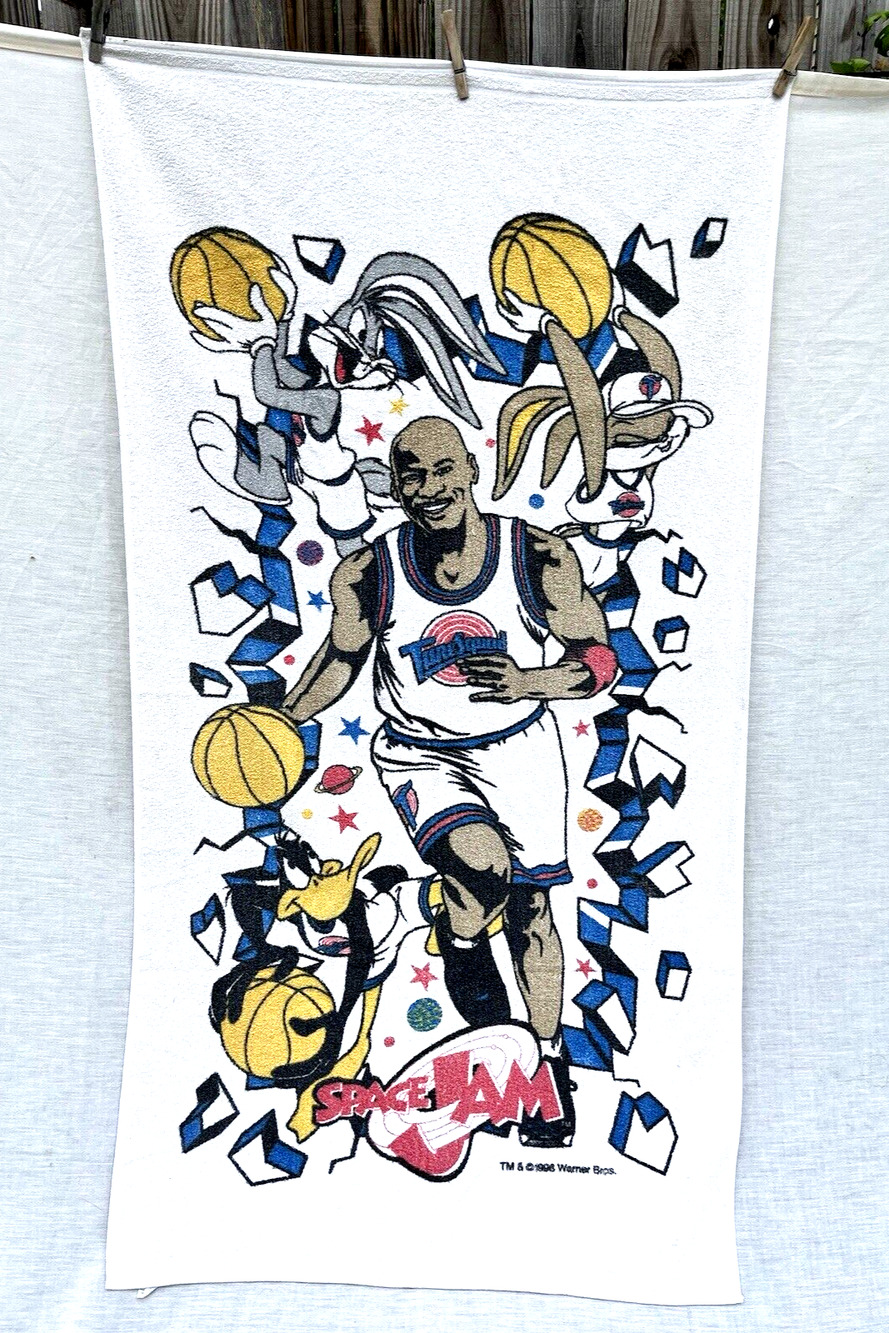 Michael Jordan Space Jam Beach Towel Bugs Bunny Daffy Duck 1996 USA Franco 30x55